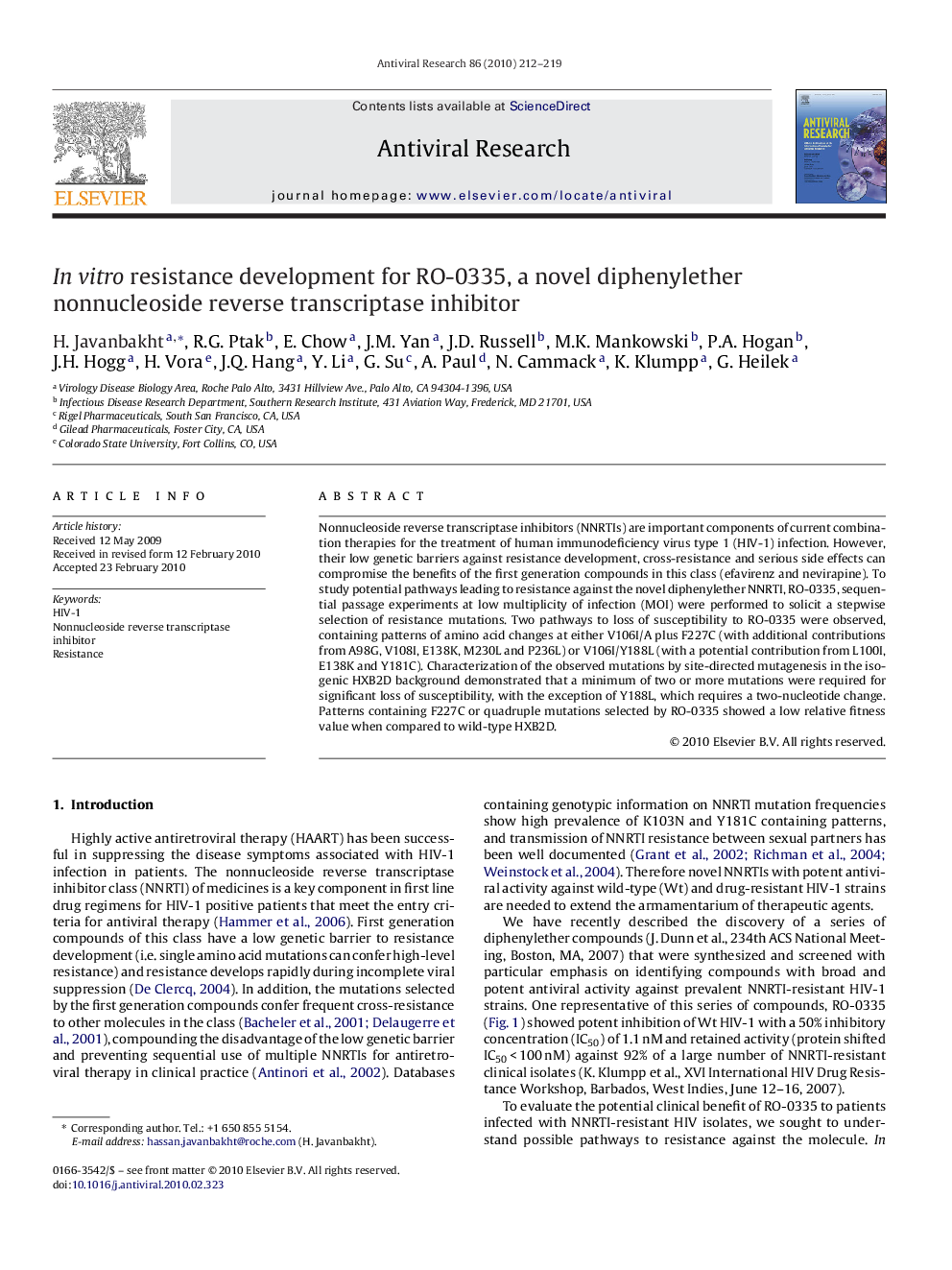 In vitro resistance development for RO-0335, a novel diphenylether nonnucleoside reverse transcriptase inhibitor