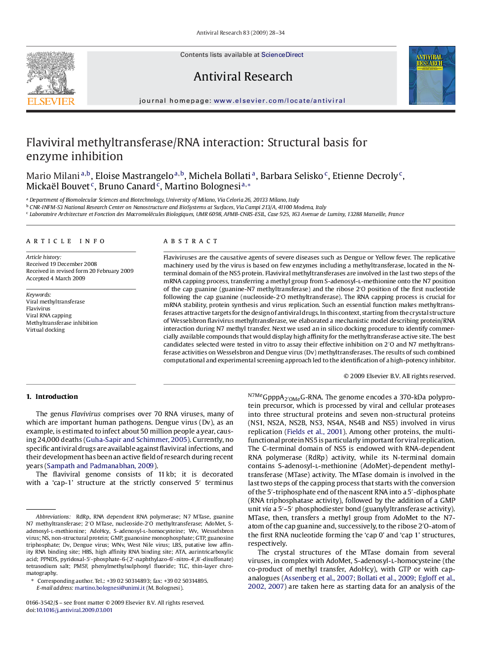 Flaviviral methyltransferase/RNA interaction: Structural basis for enzyme inhibition