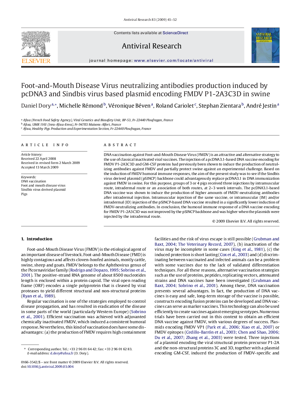 Foot-and-Mouth Disease Virus neutralizing antibodies production induced by pcDNA3 and Sindbis virus based plasmid encoding FMDV P1-2A3C3D in swine