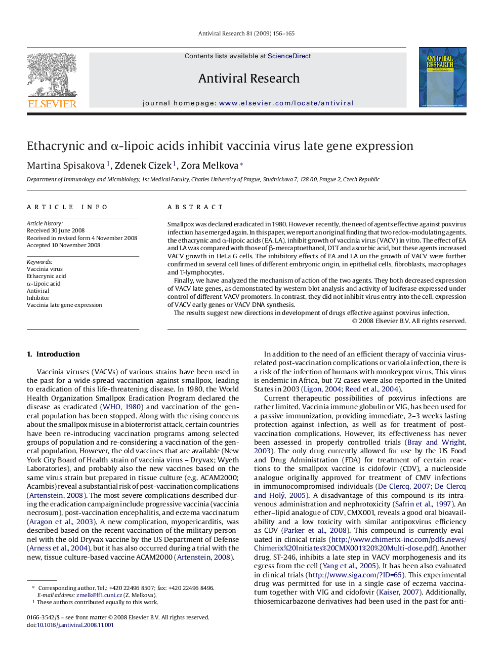 Ethacrynic and α-lipoic acids inhibit vaccinia virus late gene expression