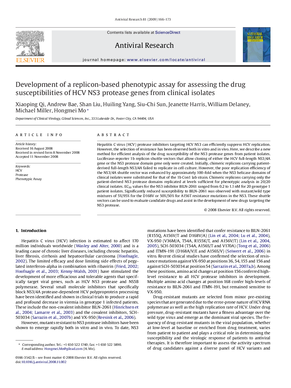 Development of a replicon-based phenotypic assay for assessing the drug susceptibilities of HCV NS3 protease genes from clinical isolates