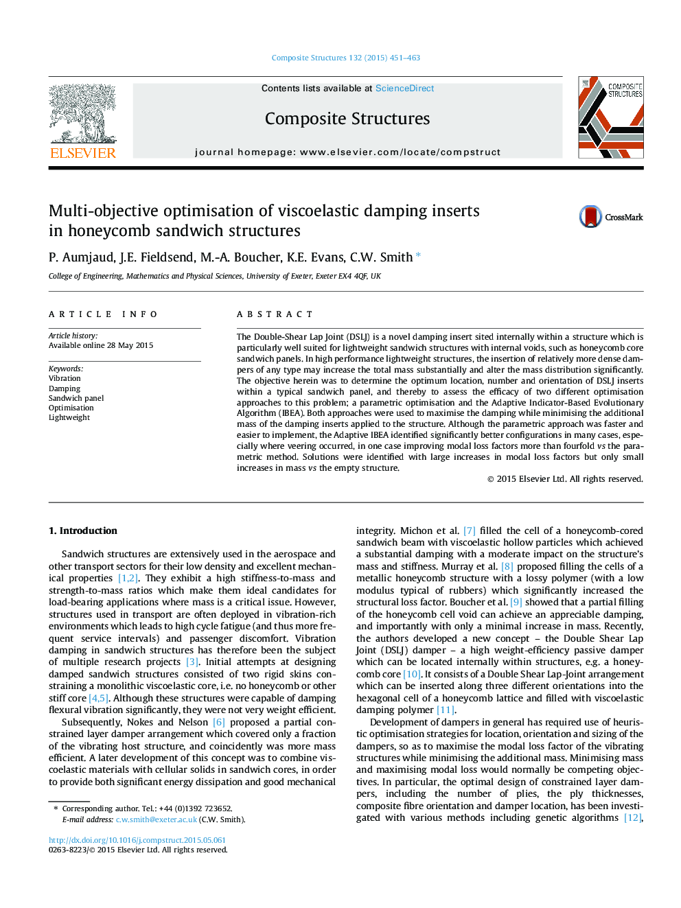 Multi-objective optimisation of viscoelastic damping inserts in honeycomb sandwich structures