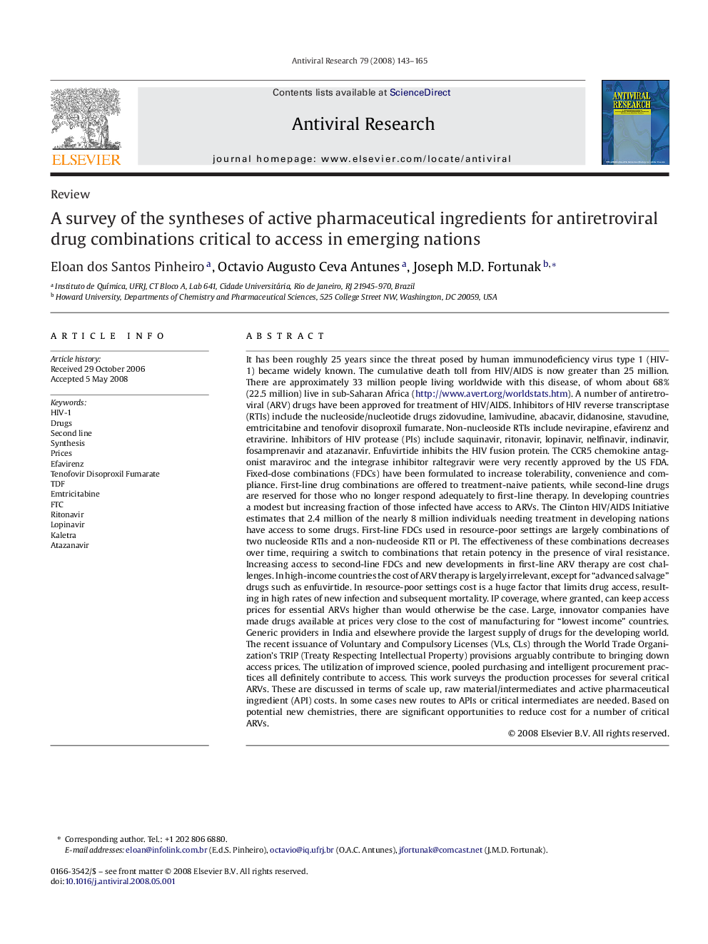 A survey of the syntheses of active pharmaceutical ingredients for antiretroviral drug combinations critical to access in emerging nations