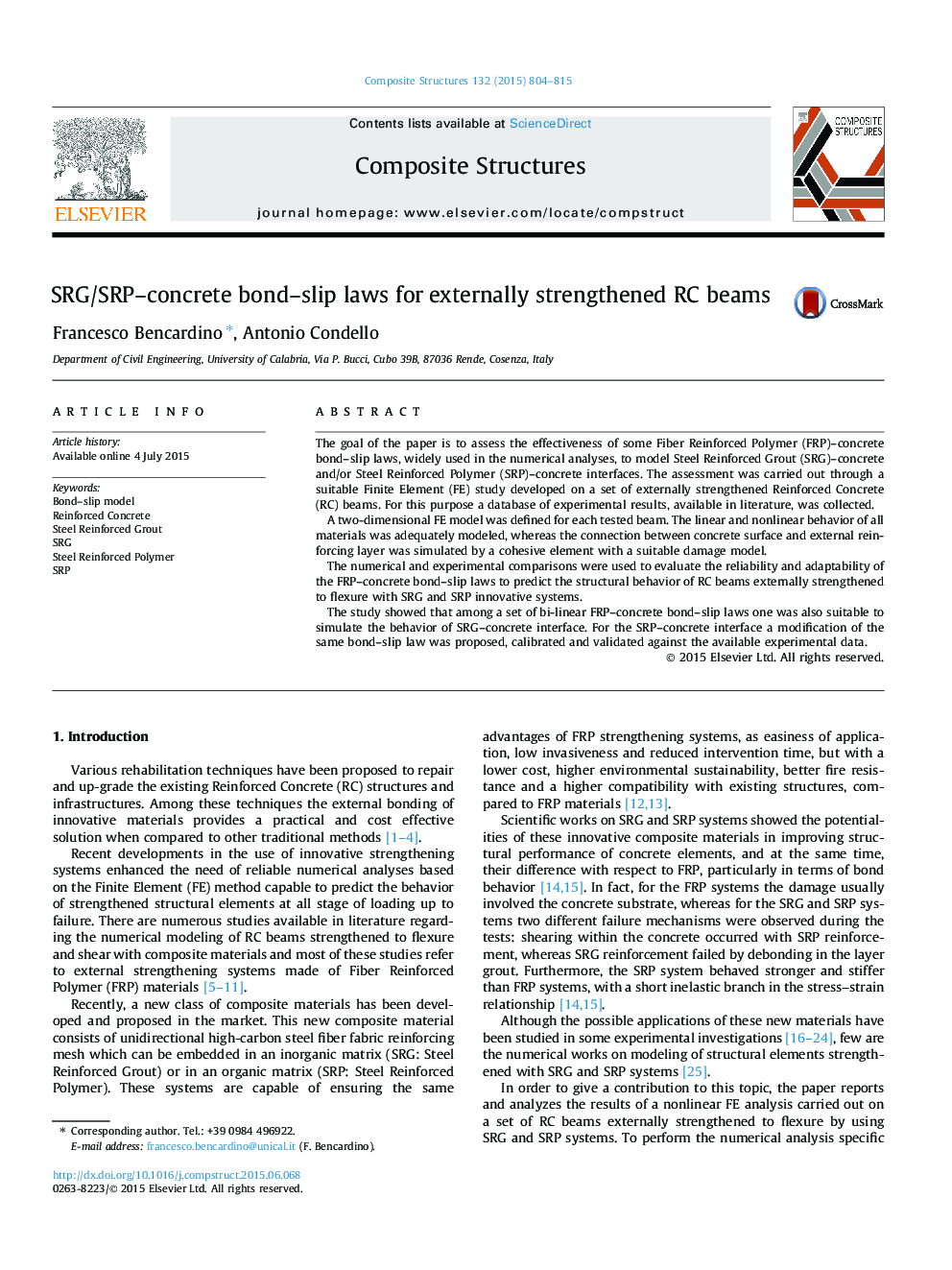 عکس صفحه اول مقاله: SRG/SRP–concrete bond–slip laws for externally strengthened RC beams SRG/SRP–concrete bond–slip laws for externally strengthened RC beams