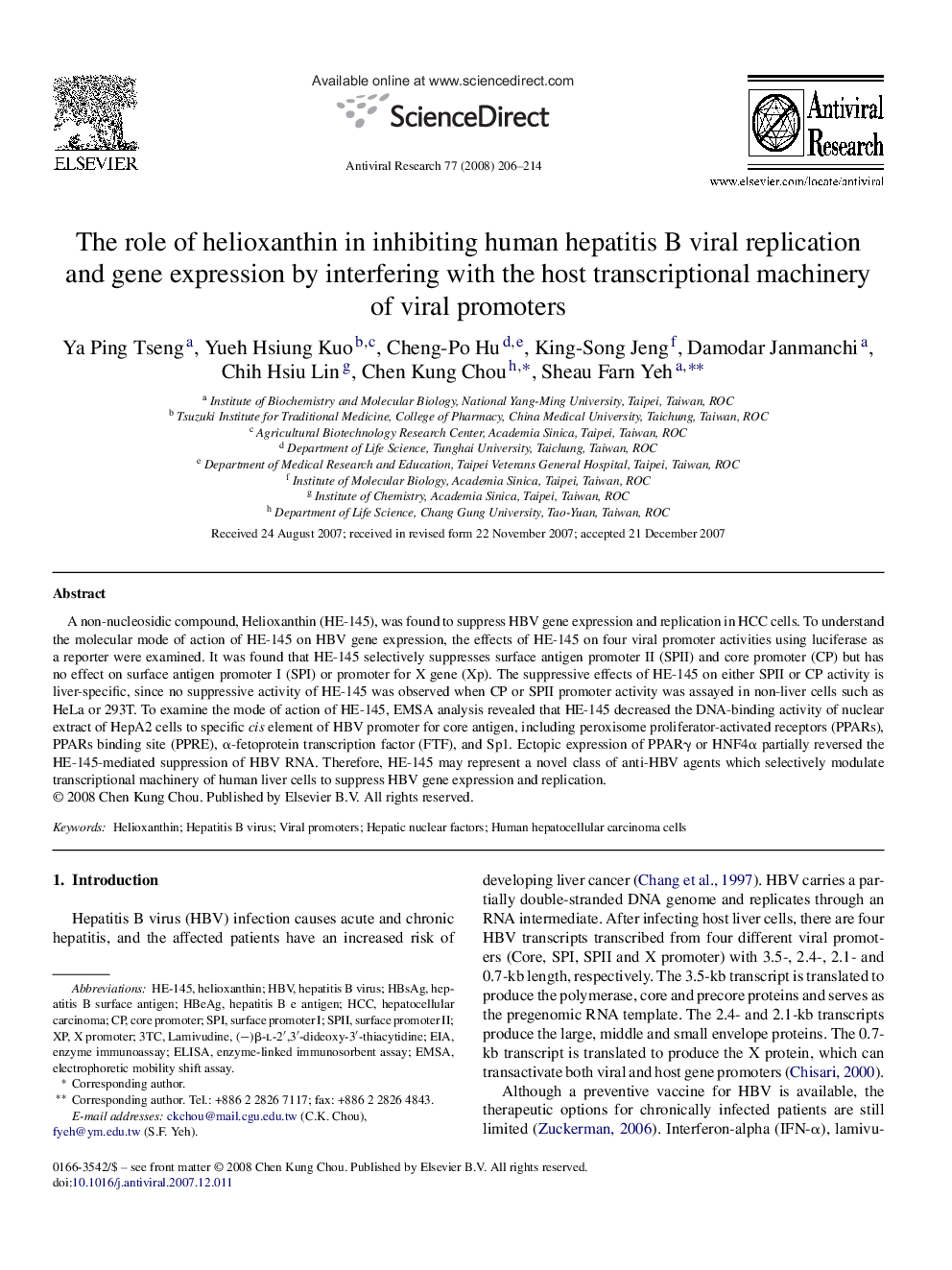 The role of helioxanthin in inhibiting human hepatitis B viral replication and gene expression by interfering with the host transcriptional machinery of viral promoters