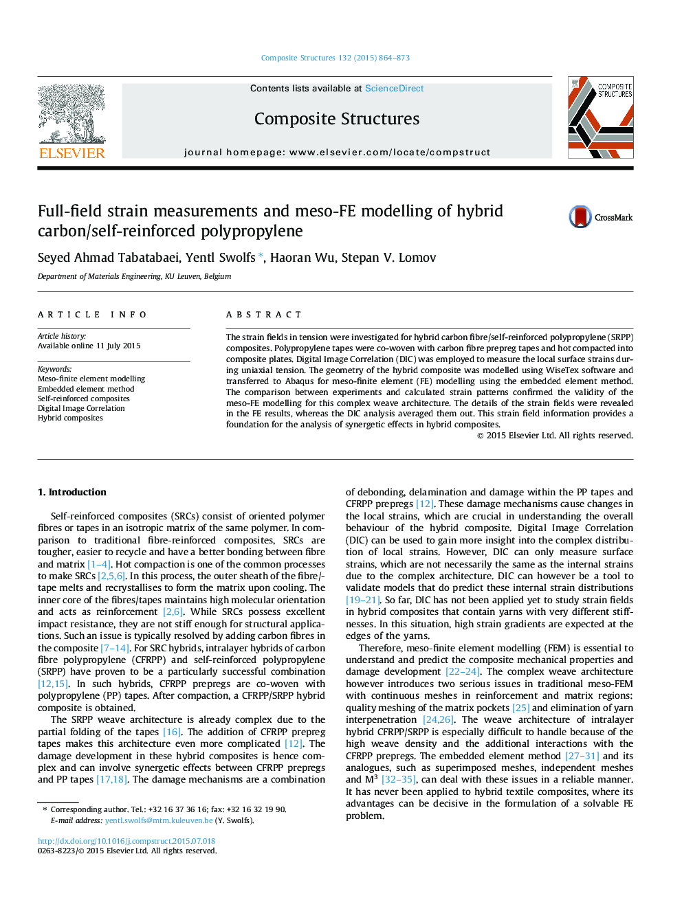 Full-field strain measurements and meso-FE modelling of hybrid carbon/self-reinforced polypropylene
