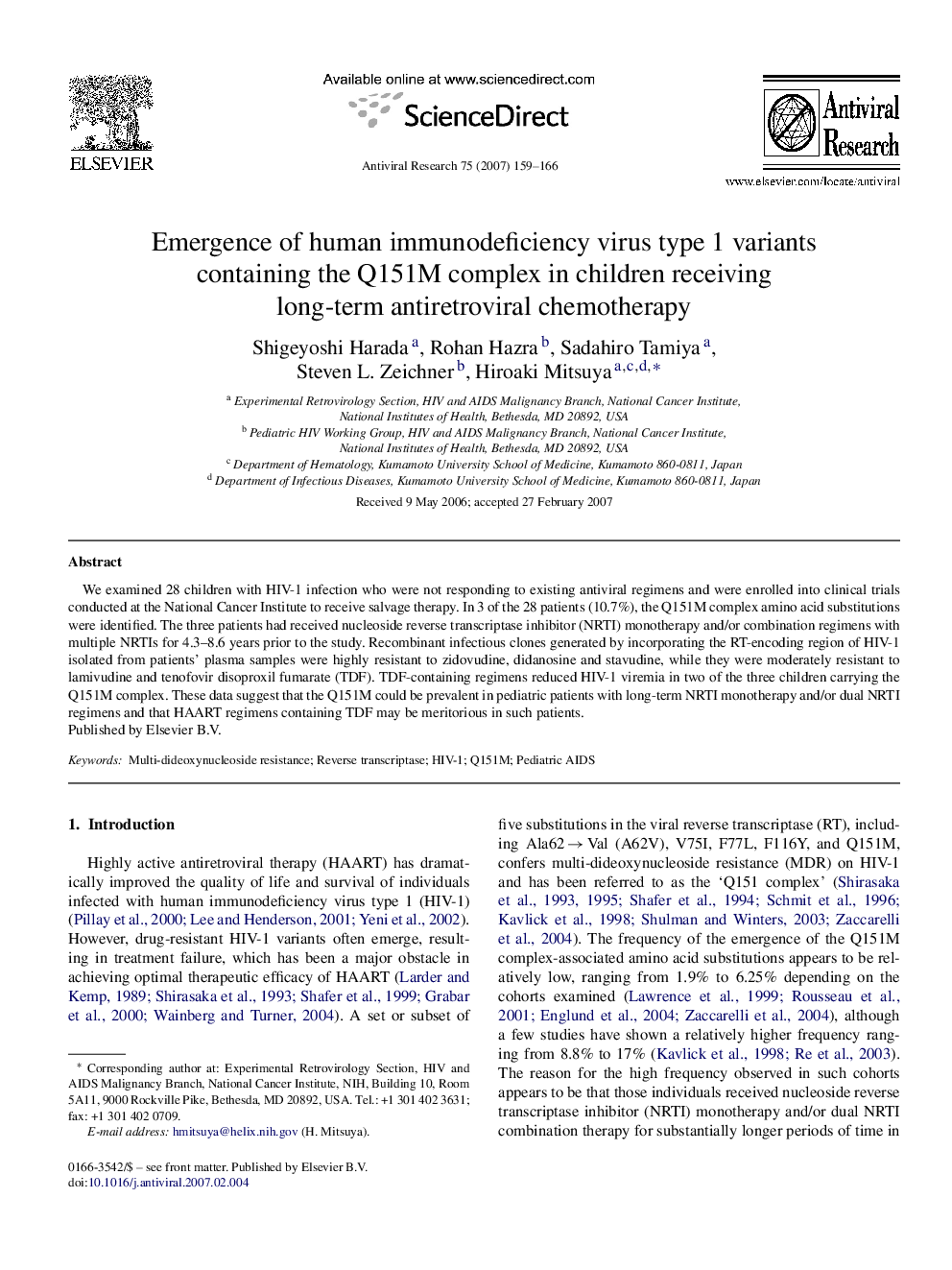 Emergence of human immunodeficiency virus type 1 variants containing the Q151M complex in children receiving long-term antiretroviral chemotherapy