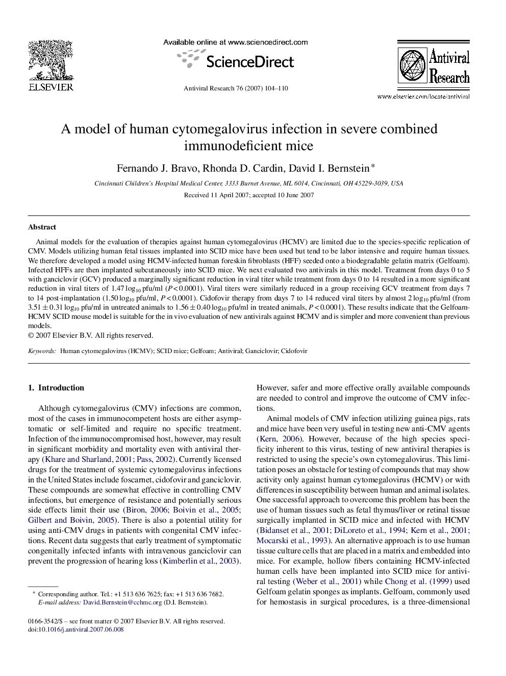 A model of human cytomegalovirus infection in severe combined immunodeficient mice