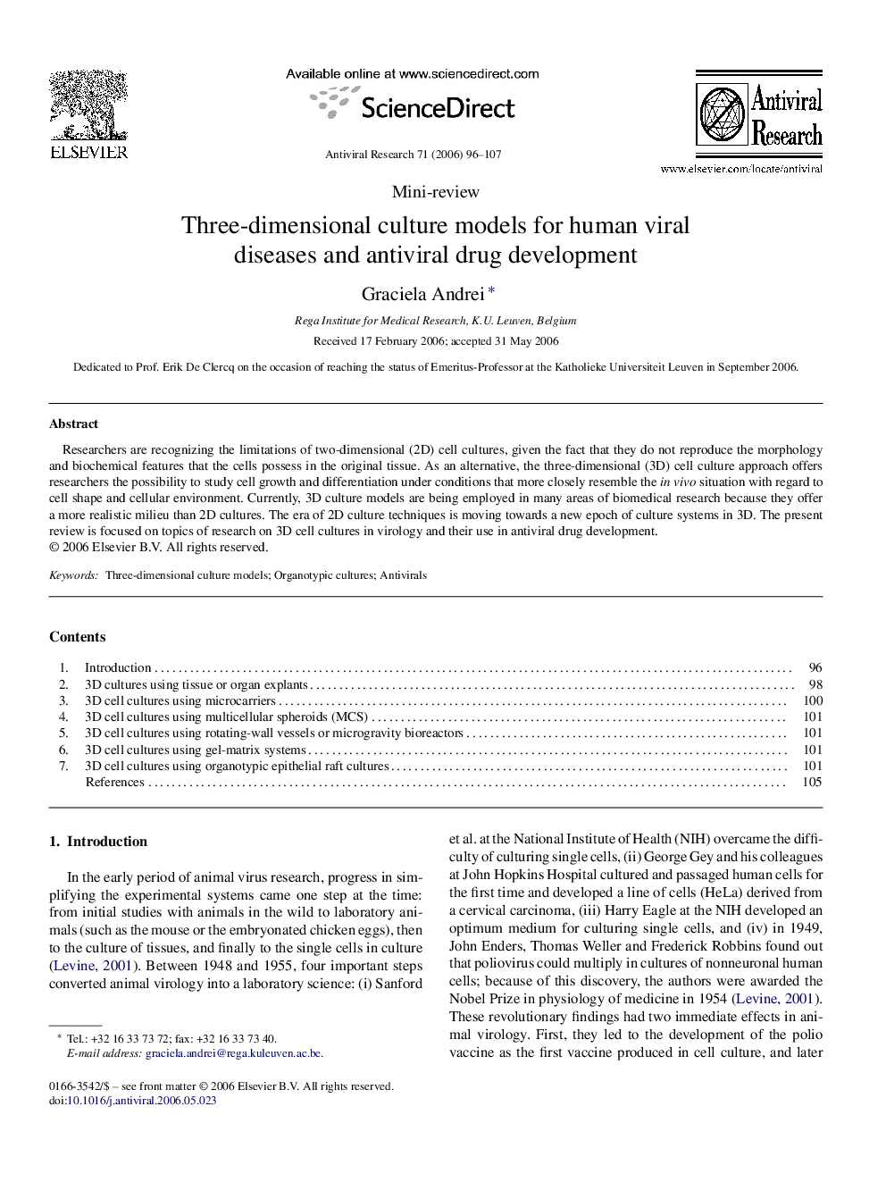 Three-dimensional culture models for human viral diseases and antiviral drug development