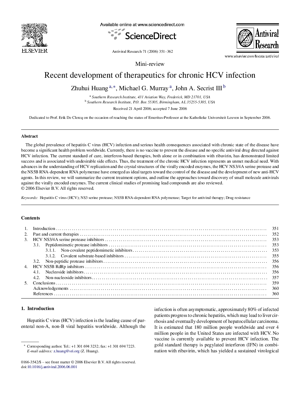عکس صفحه اول مقاله: Recent development of therapeutics for chronic HCV infection Recent development of therapeutics for chronic HCV infection