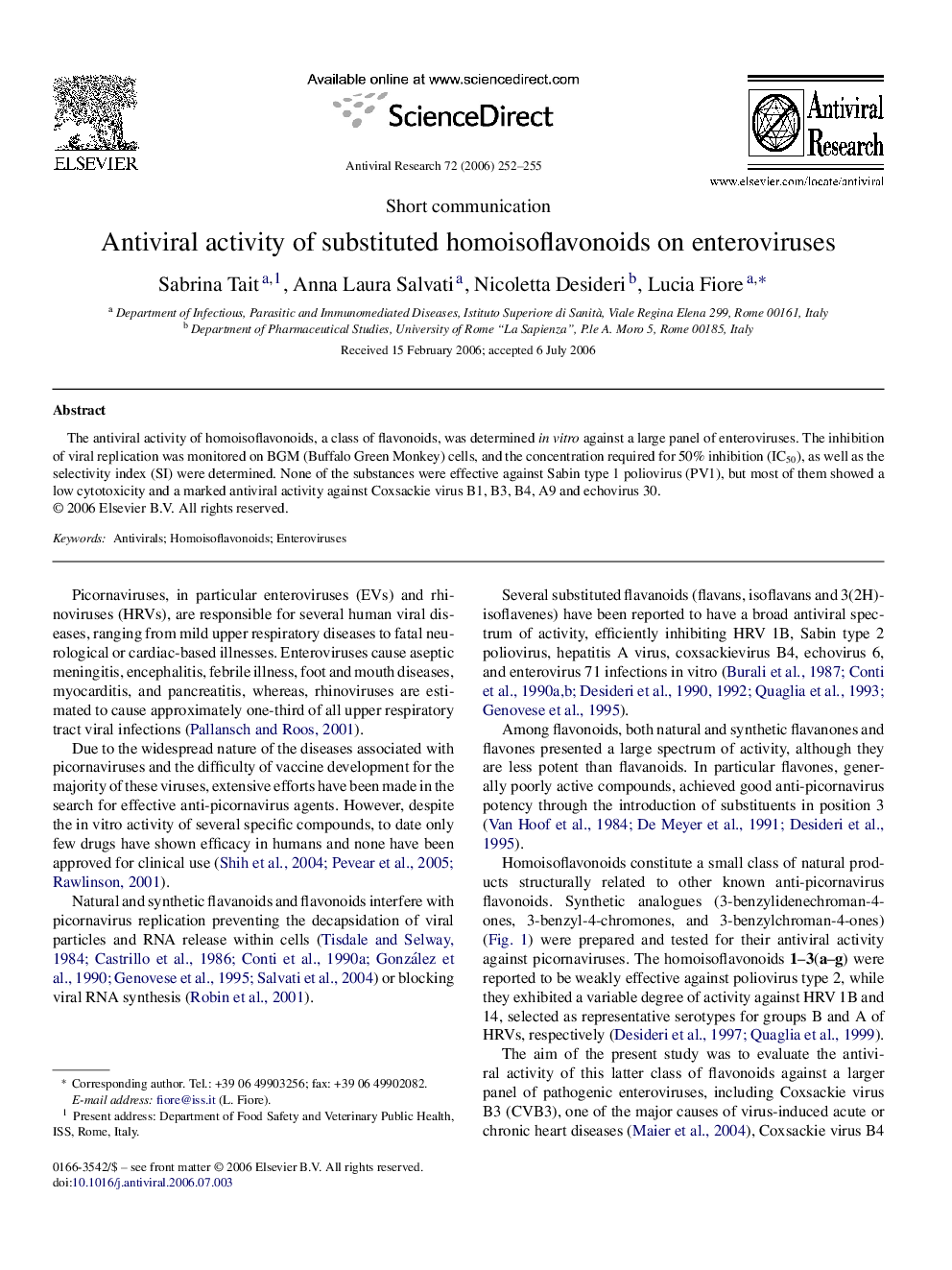 Antiviral activity of substituted homoisoflavonoids on enteroviruses