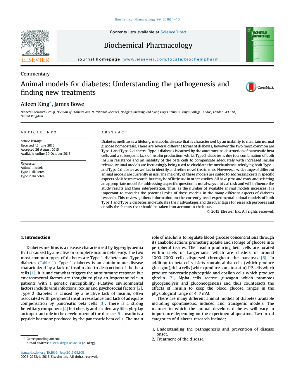 Animal models for diabetes: Understanding the pathogenesis and finding new treatments