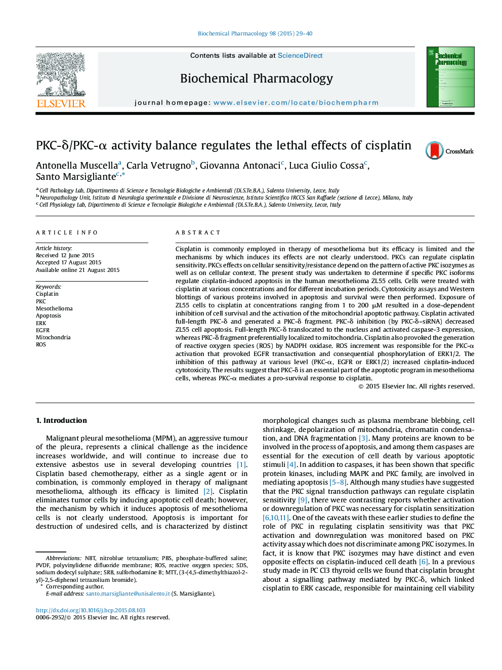 PKC-δ/PKC-α activity balance regulates the lethal effects of cisplatin