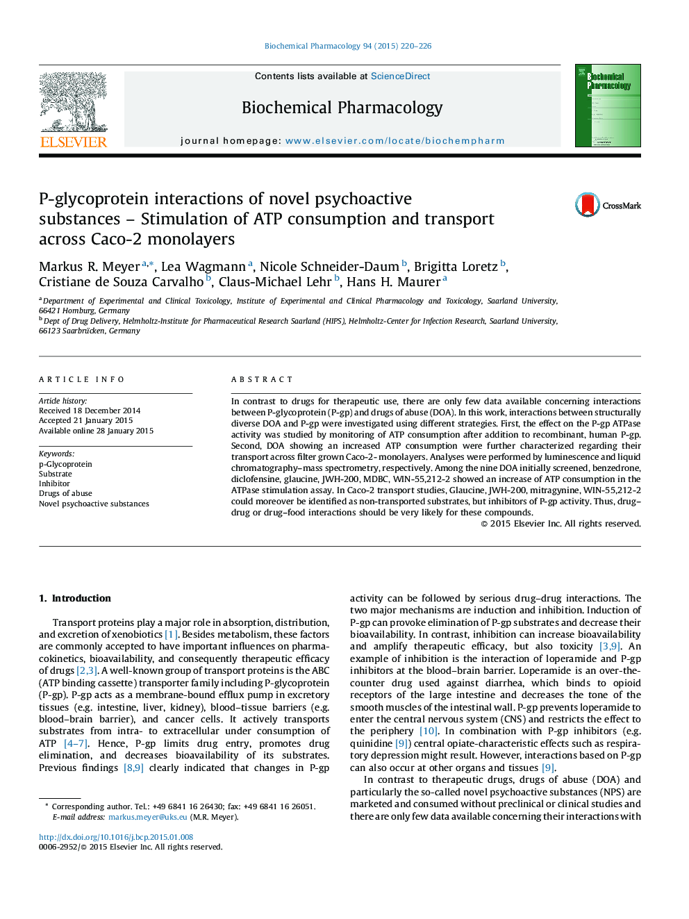 P-glycoprotein interactions of novel psychoactive substances – Stimulation of ATP consumption and transport across Caco-2 monolayers