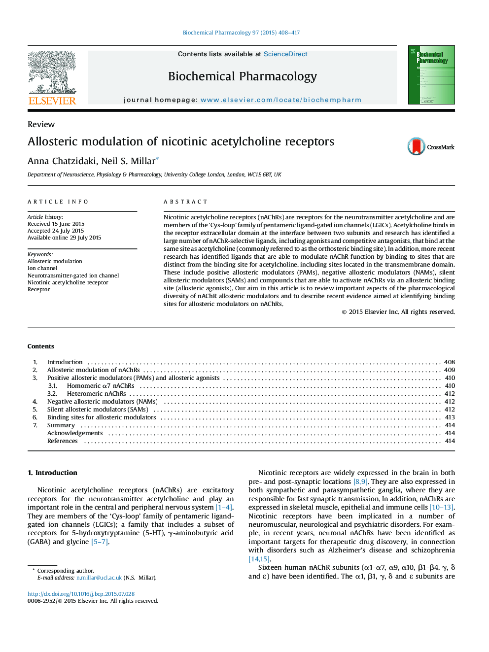 Allosteric modulation of nicotinic acetylcholine receptors