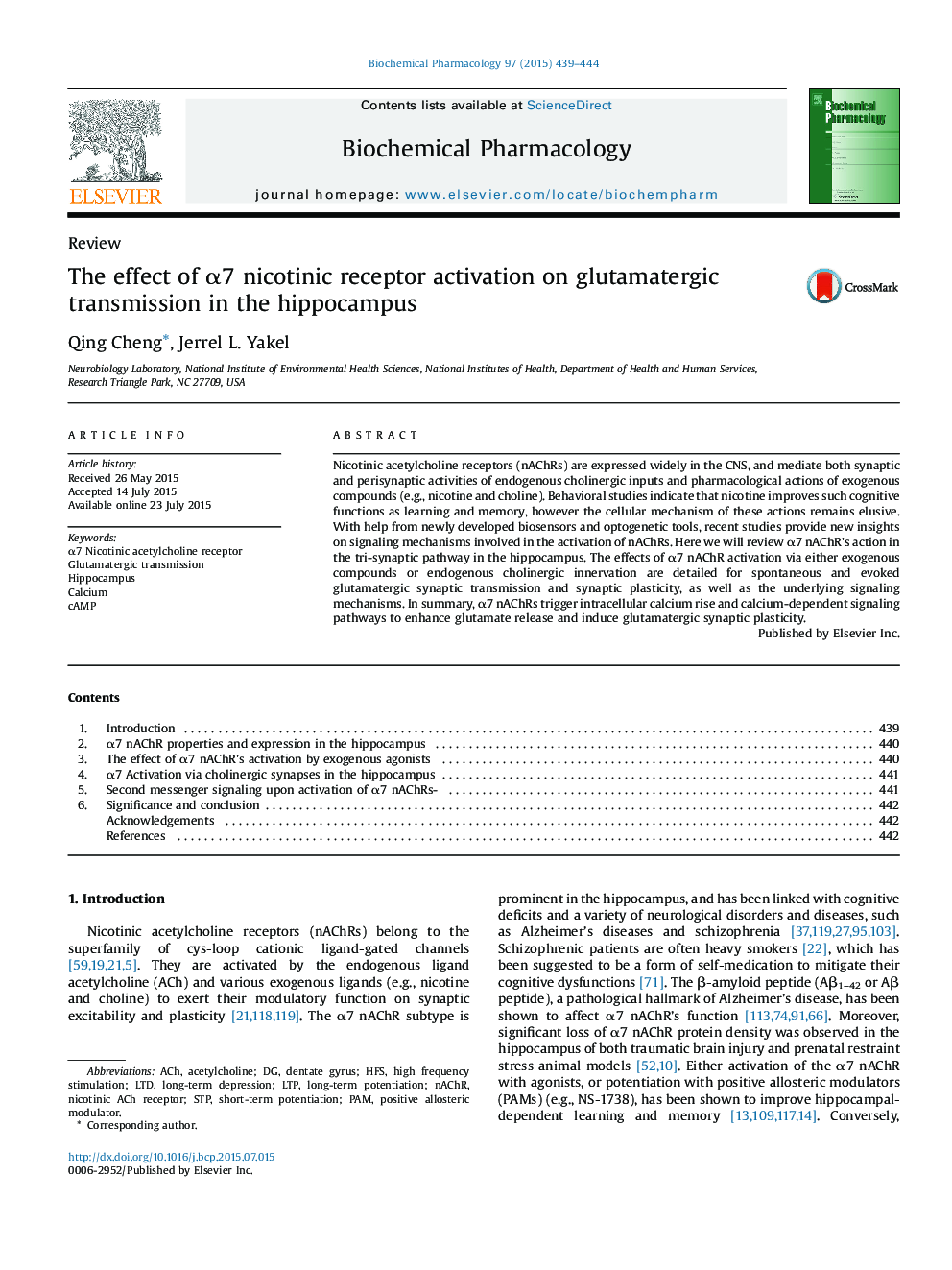 The effect of α7 nicotinic receptor activation on glutamatergic transmission in the hippocampus