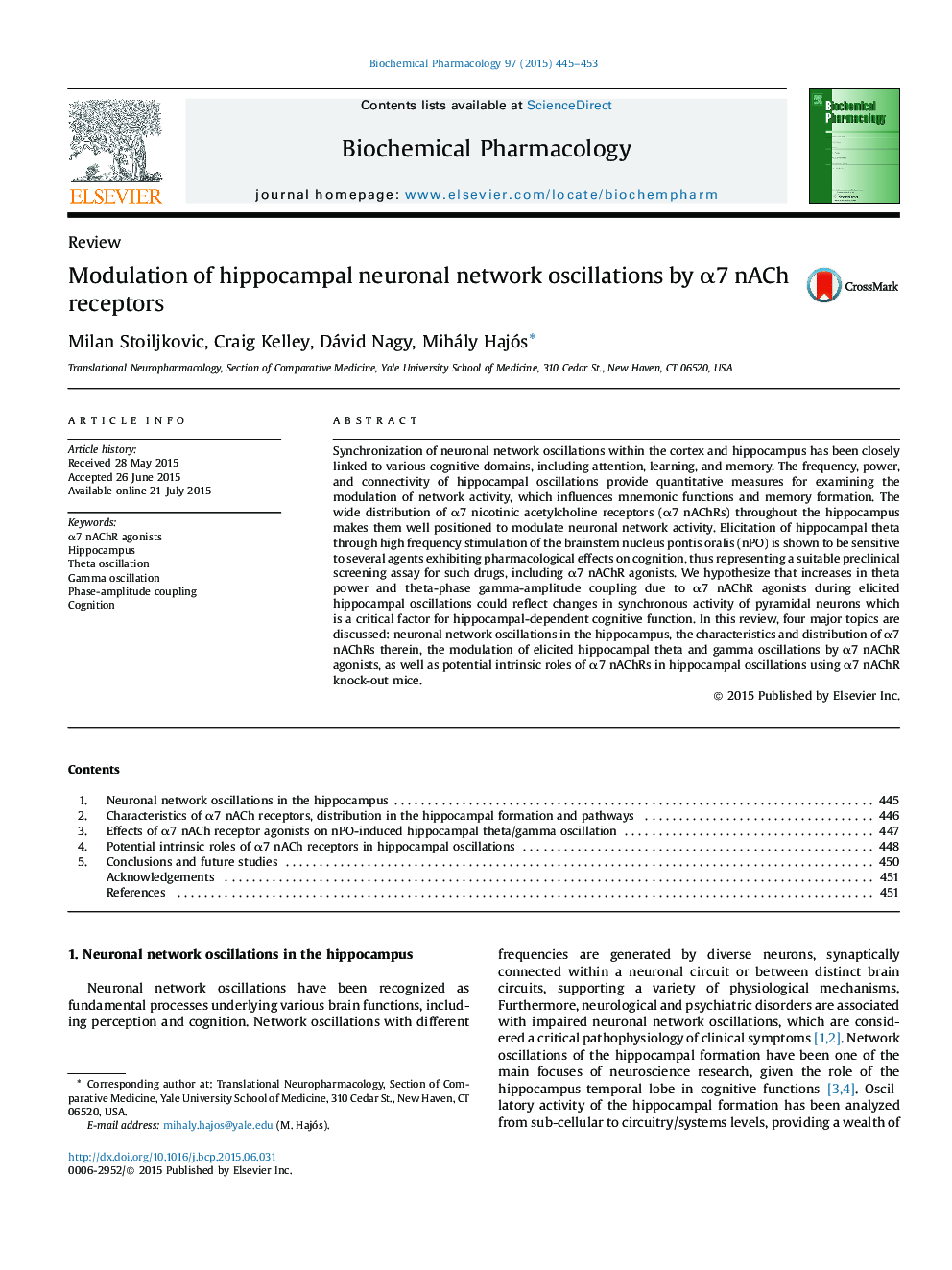 Modulation of hippocampal neuronal network oscillations by α7 nACh receptors