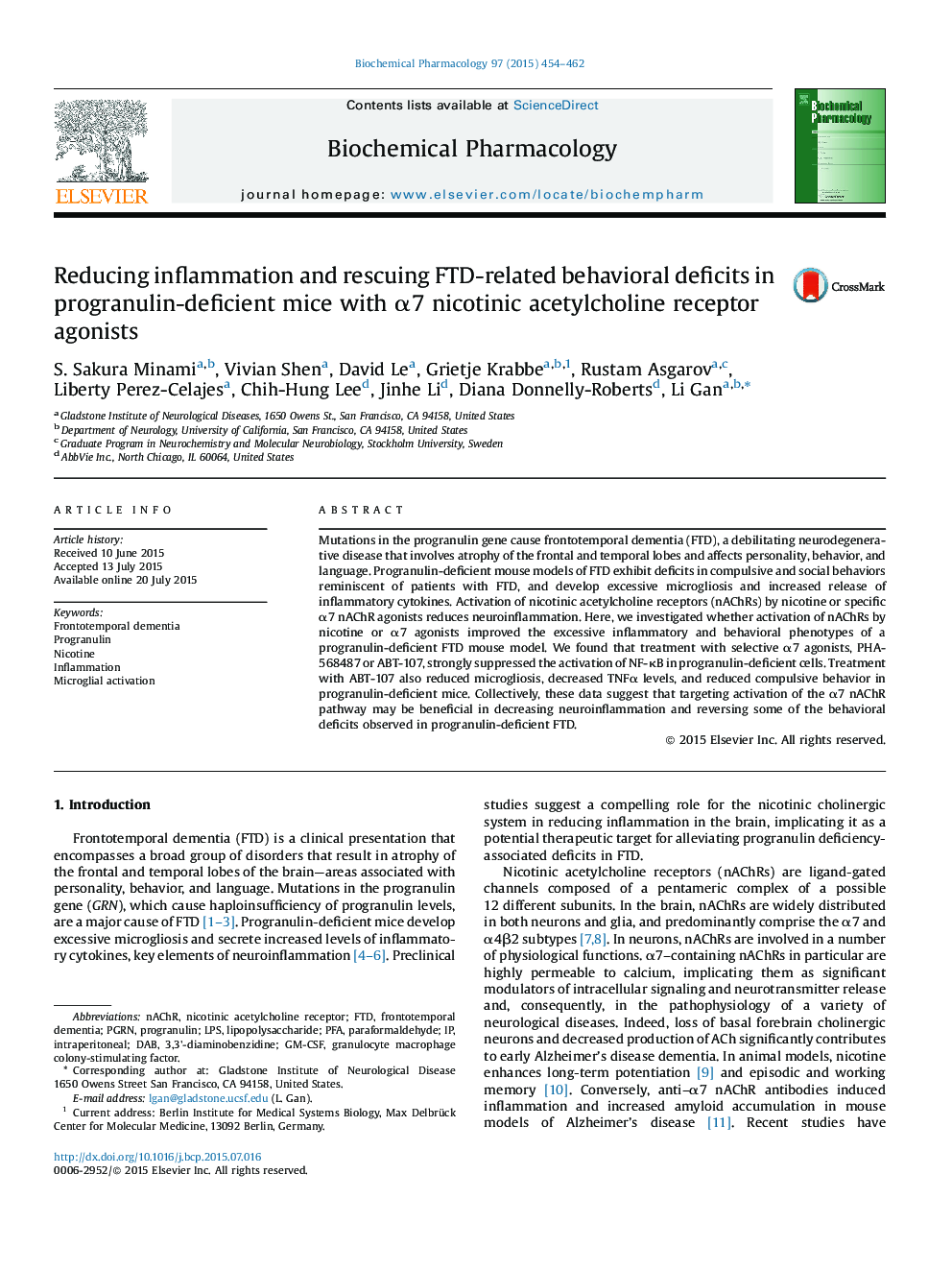 Reducing inflammation and rescuing FTD-related behavioral deficits in progranulin-deficient mice with α7 nicotinic acetylcholine receptor agonists