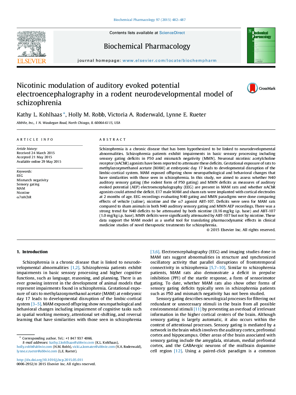 Nicotinic modulation of auditory evoked potential electroencephalography in a rodent neurodevelopmental model of schizophrenia