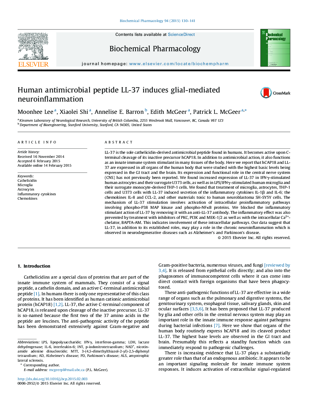 Human antimicrobial peptide LL-37 induces glial-mediated neuroinflammation