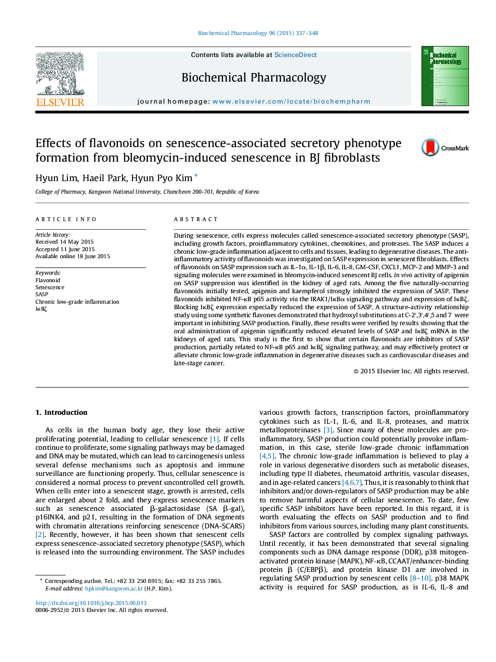 Effects of flavonoids on senescence-associated secretory phenotype formation from bleomycin-induced senescence in BJ fibroblasts