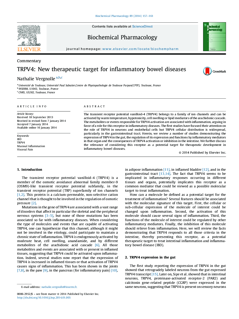 TRPV4: New therapeutic target for inflammatory bowel diseases