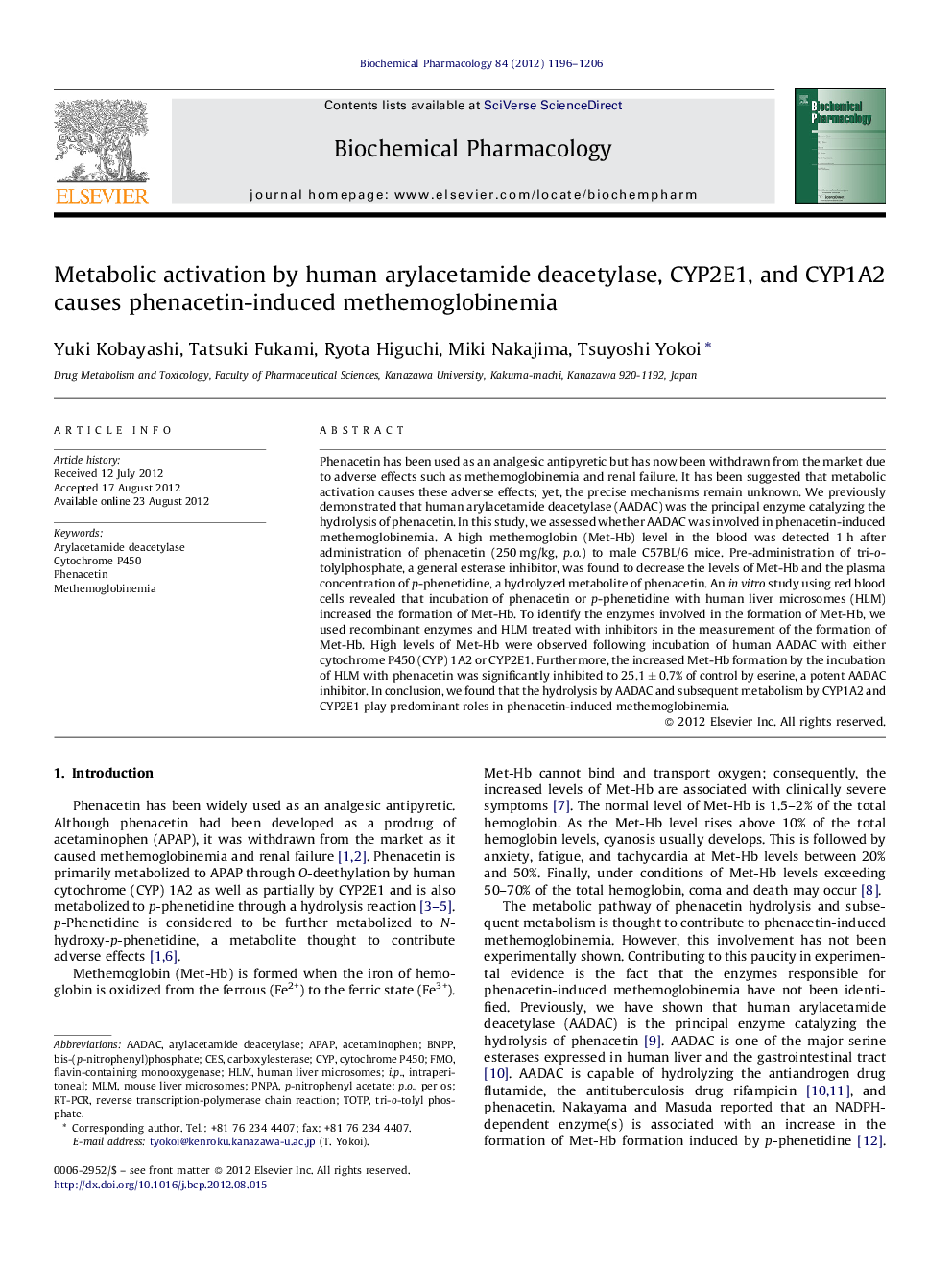 Metabolic activation by human arylacetamide deacetylase, CYP2E1, and CYP1A2 causes phenacetin-induced methemoglobinemia