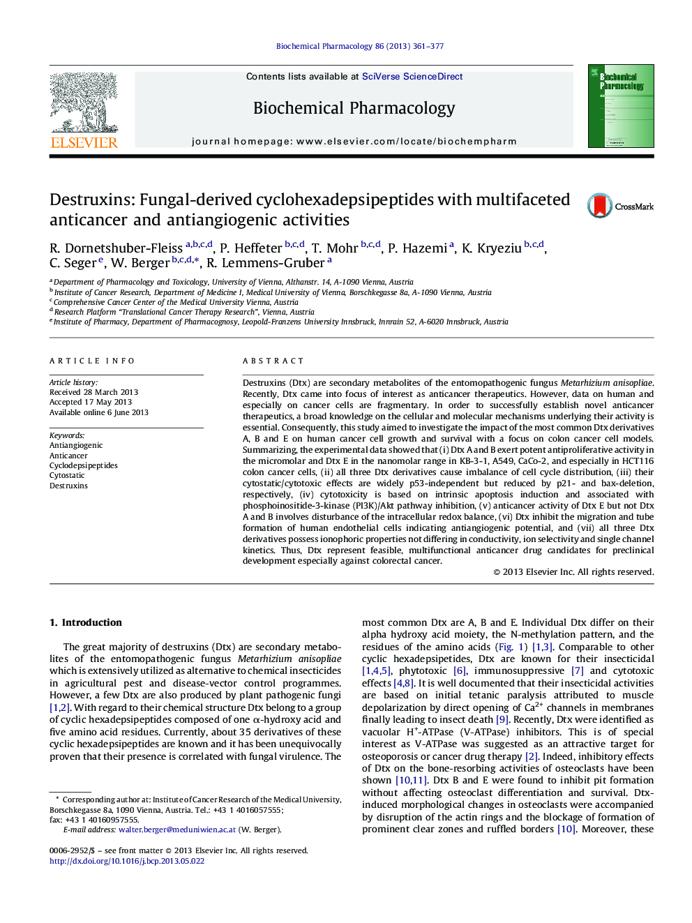 Destruxins: Fungal-derived cyclohexadepsipeptides with multifaceted anticancer and antiangiogenic activities