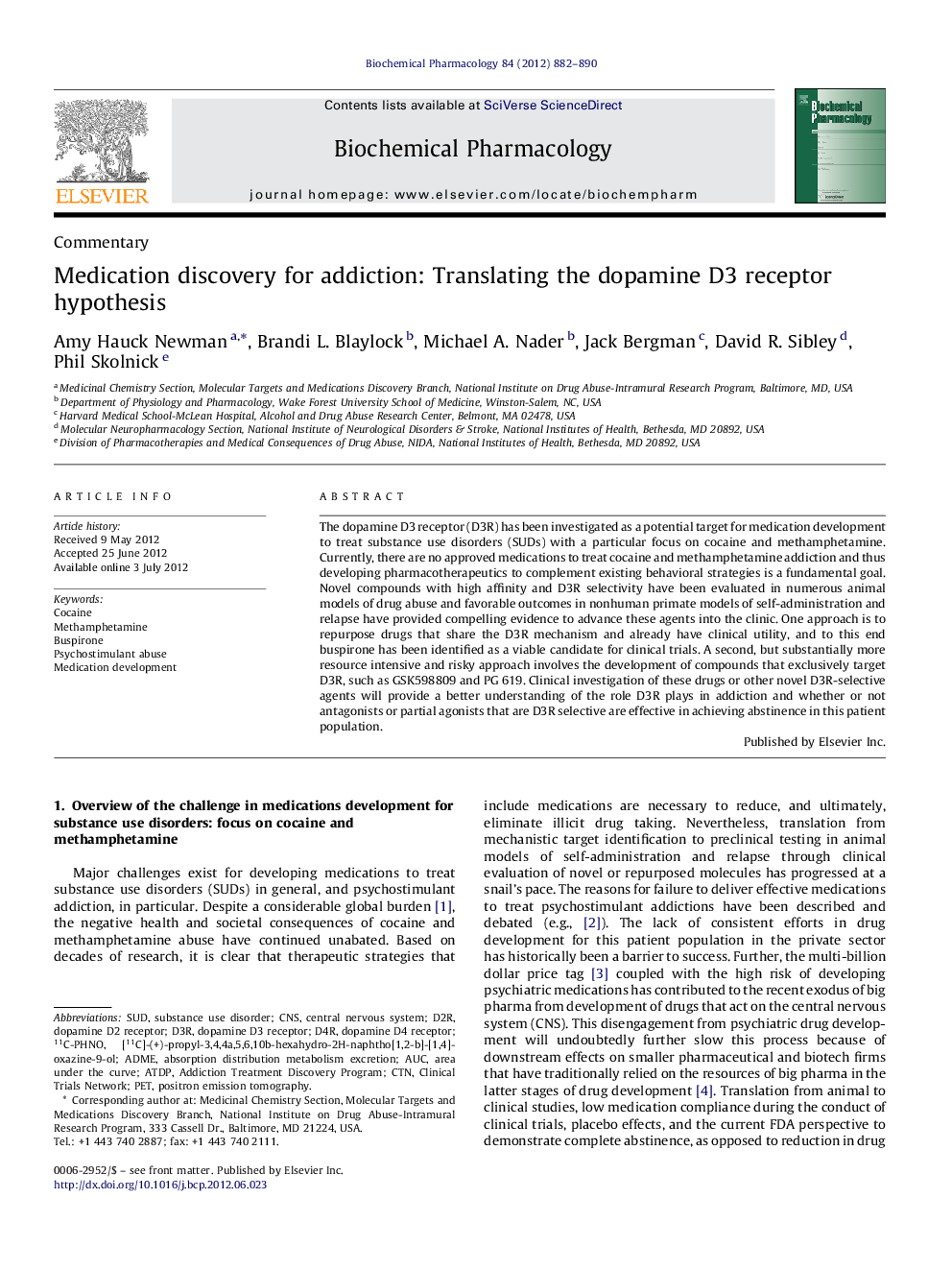 Medication discovery for addiction: Translating the dopamine D3 receptor hypothesis