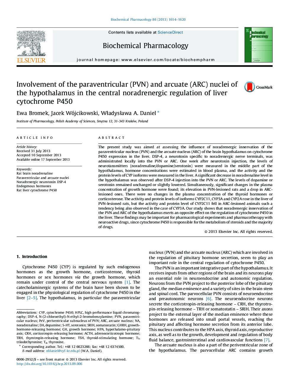 Involvement of the paraventricular (PVN) and arcuate (ARC) nuclei of the hypothalamus in the central noradrenergic regulation of liver cytochrome P450