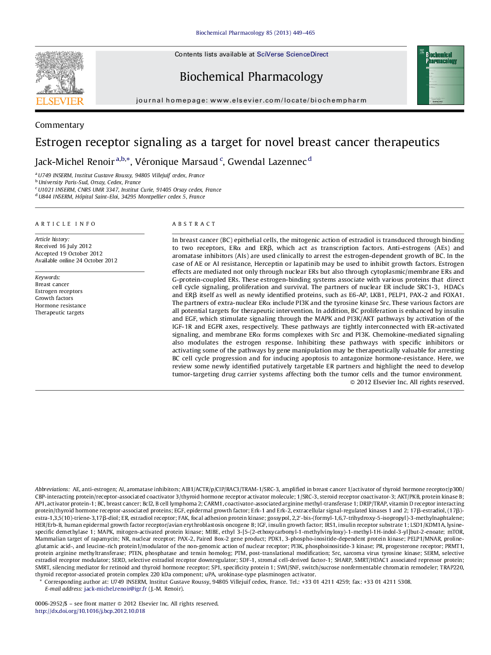 عکس صفحه اول مقاله: Estrogen receptor signaling as a target for novel breast cancer therapeutics Estrogen receptor signaling as a target for novel breast cancer therapeutics