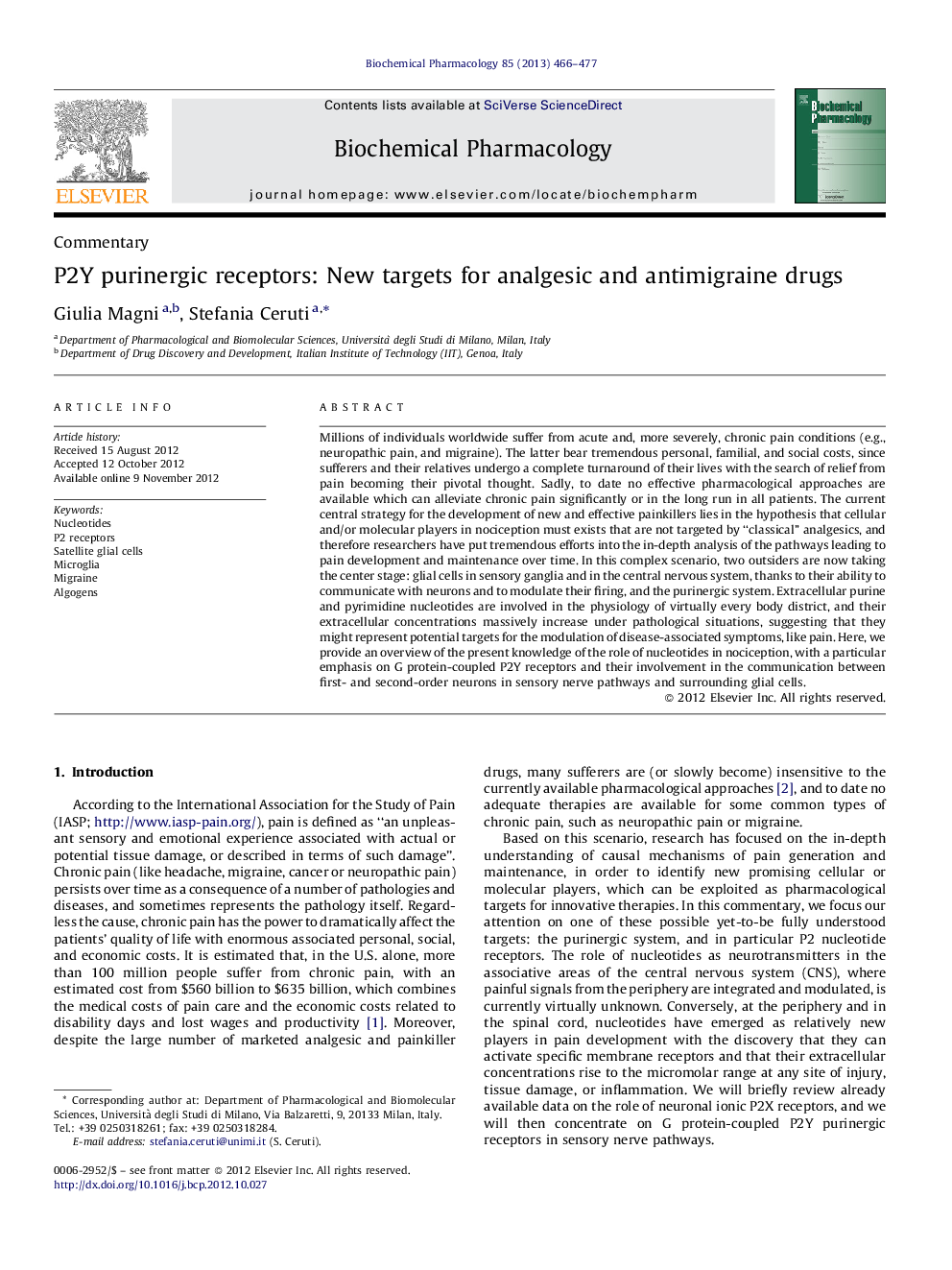 عکس صفحه اول مقاله: P2Y purinergic receptors: New targets for analgesic and antimigraine drugs P2Y purinergic receptors: New targets for analgesic and antimigraine drugs