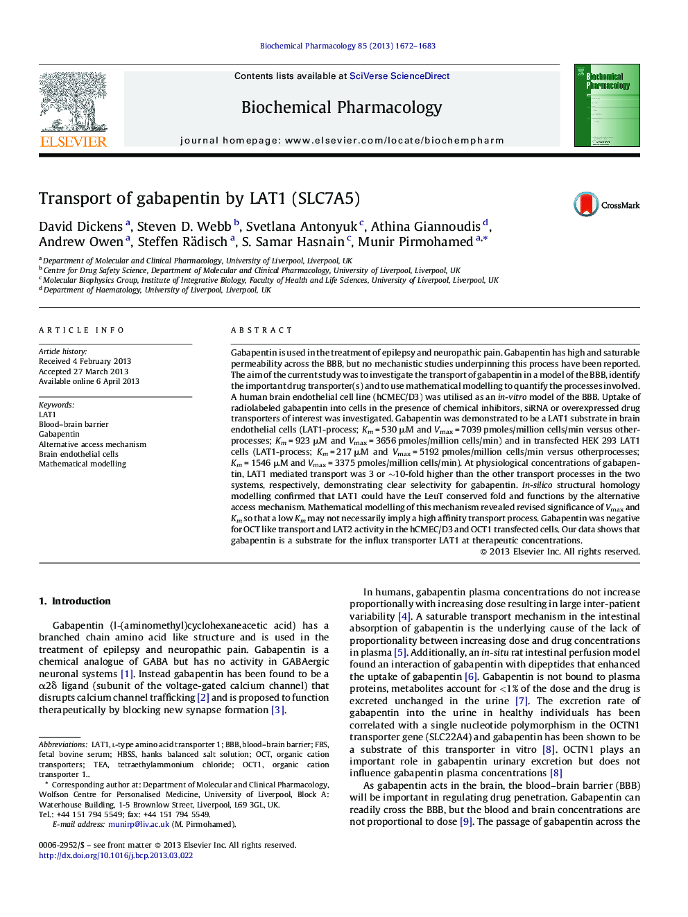 Transport of gabapentin by LAT1 (SLC7A5)