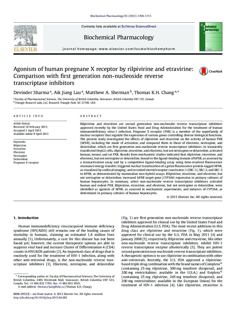 Agonism of human pregnane X receptor by rilpivirine and etravirine: Comparison with first generation non-nucleoside reverse transcriptase inhibitors