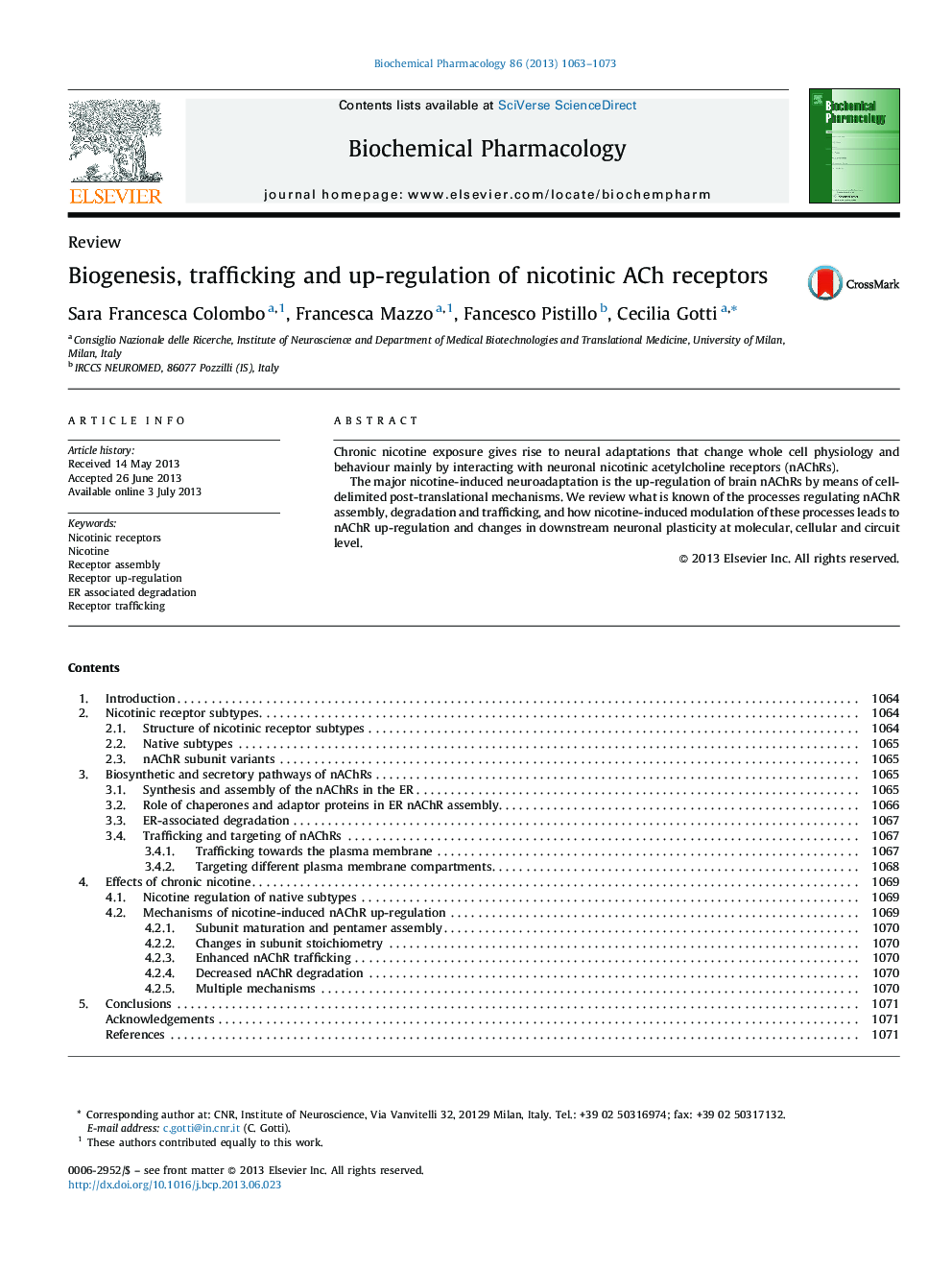 Biogenesis, trafficking and up-regulation of nicotinic ACh receptors