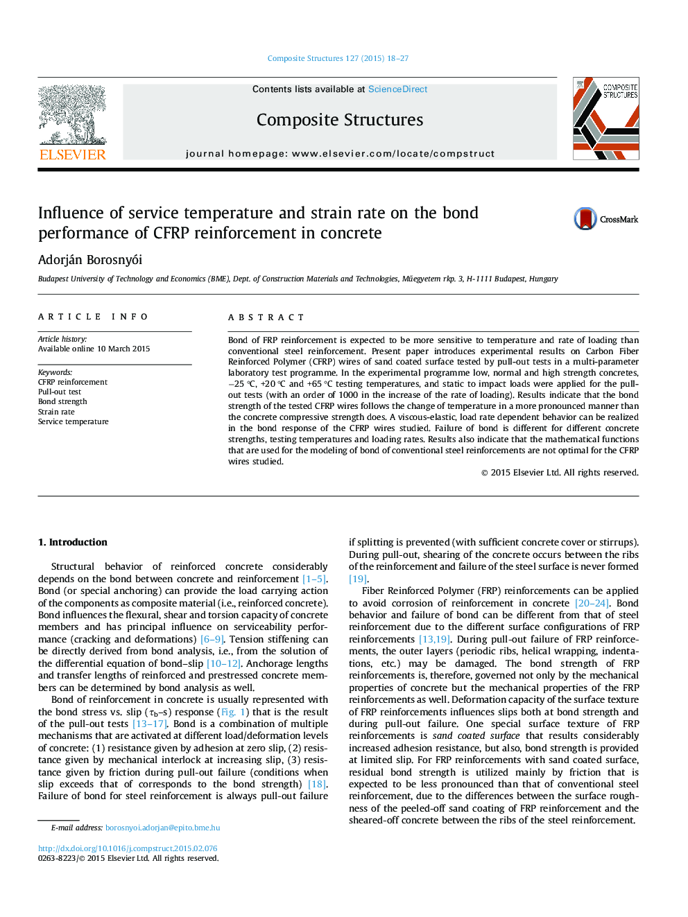 Influence of service temperature and strain rate on the bond performance of CFRP reinforcement in concrete