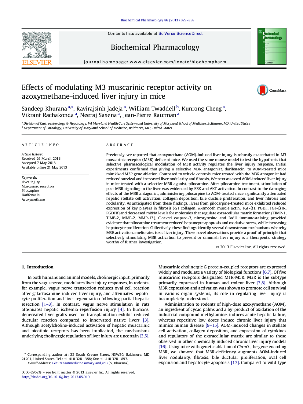 Effects of modulating M3 muscarinic receptor activity on azoxymethane-induced liver injury in mice