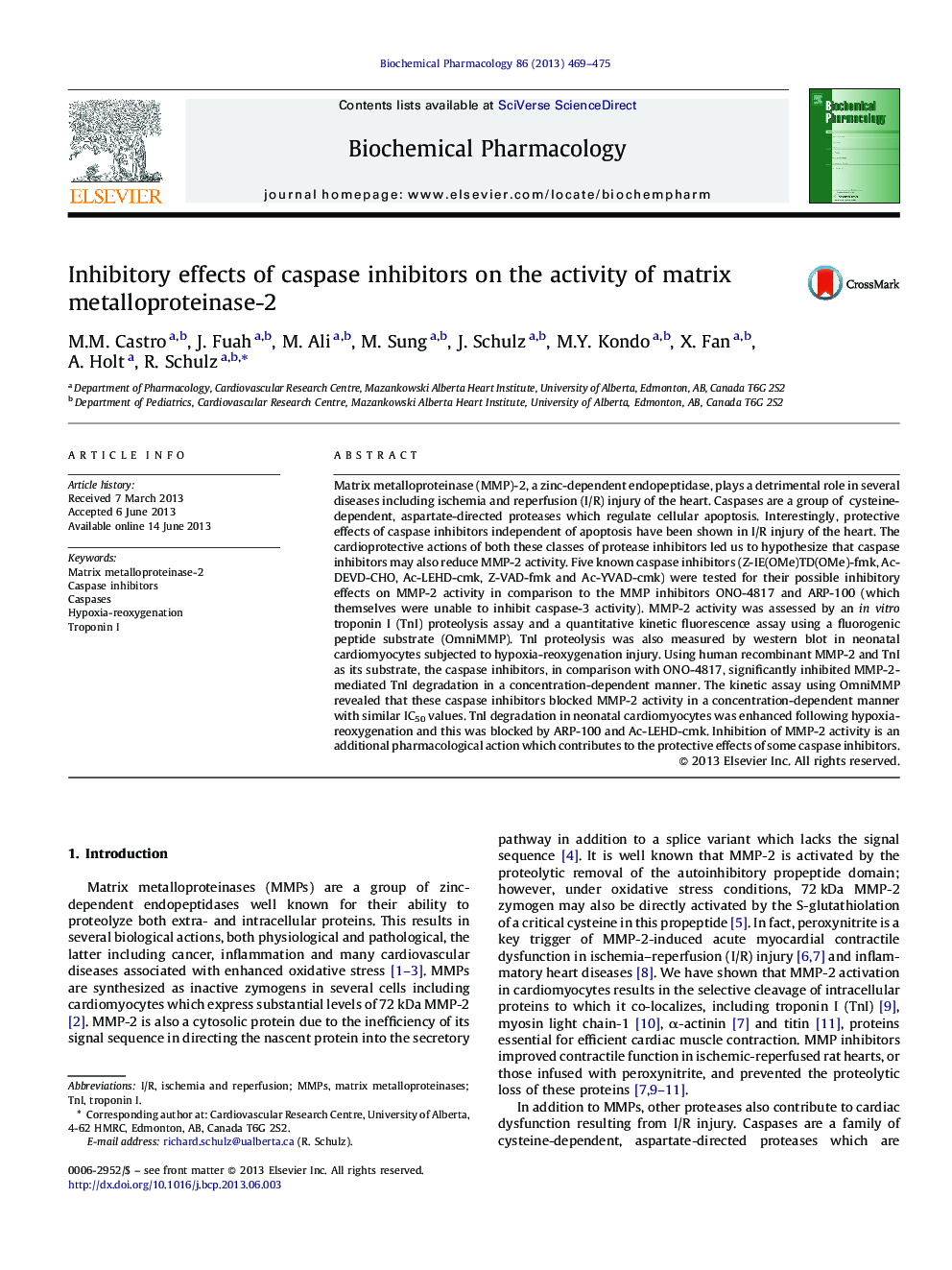 Inhibitory effects of caspase inhibitors on the activity of matrix metalloproteinase-2