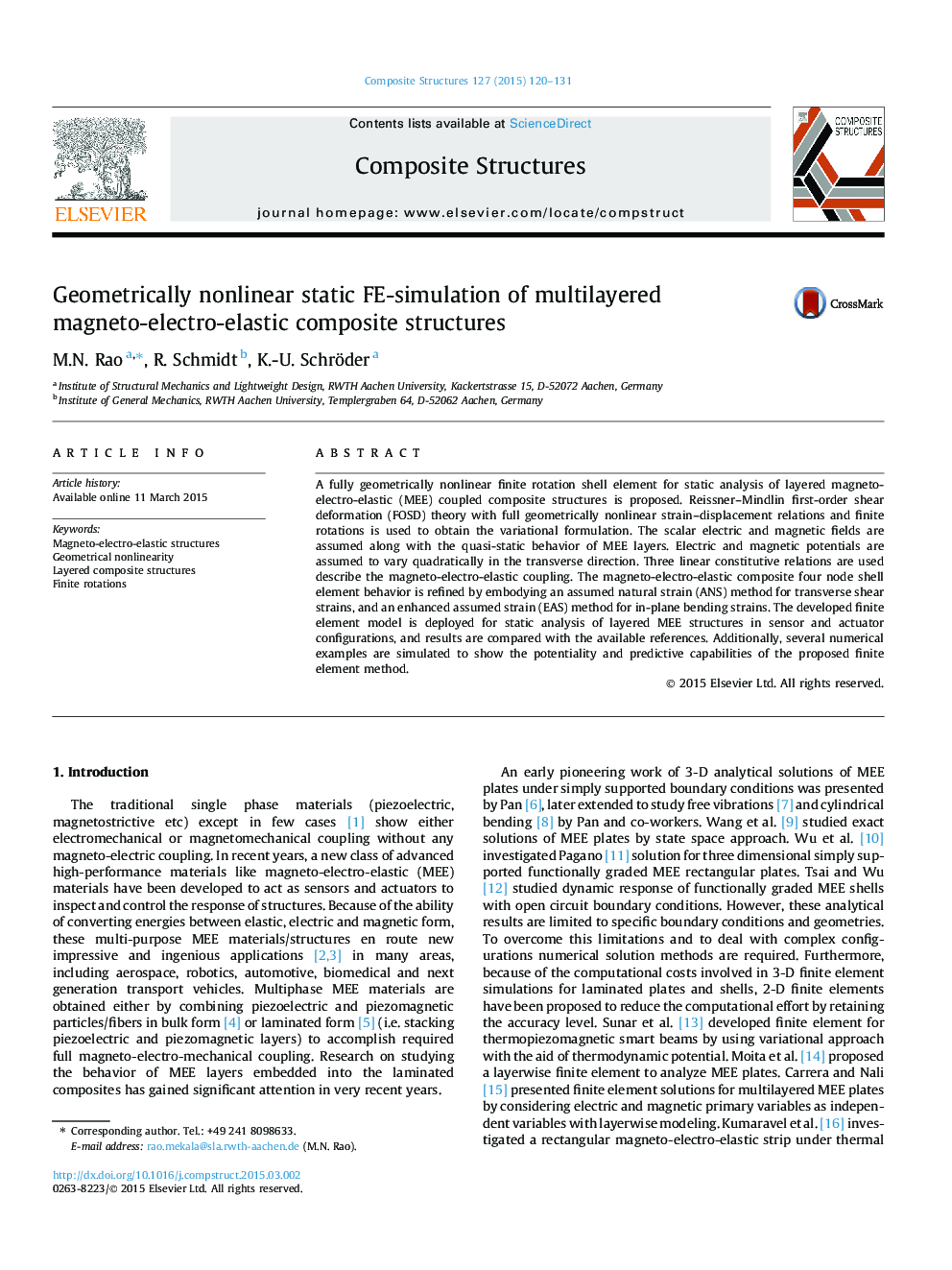 Geometrically nonlinear static FE-simulation of multilayered magneto-electro-elastic composite structures