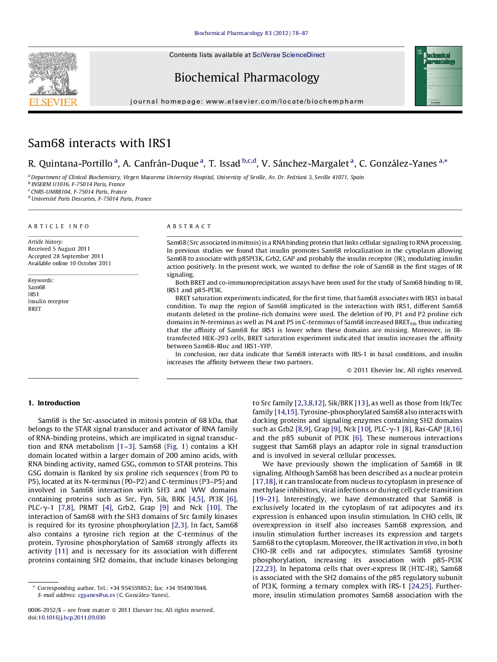 Sam68 interacts with IRS1