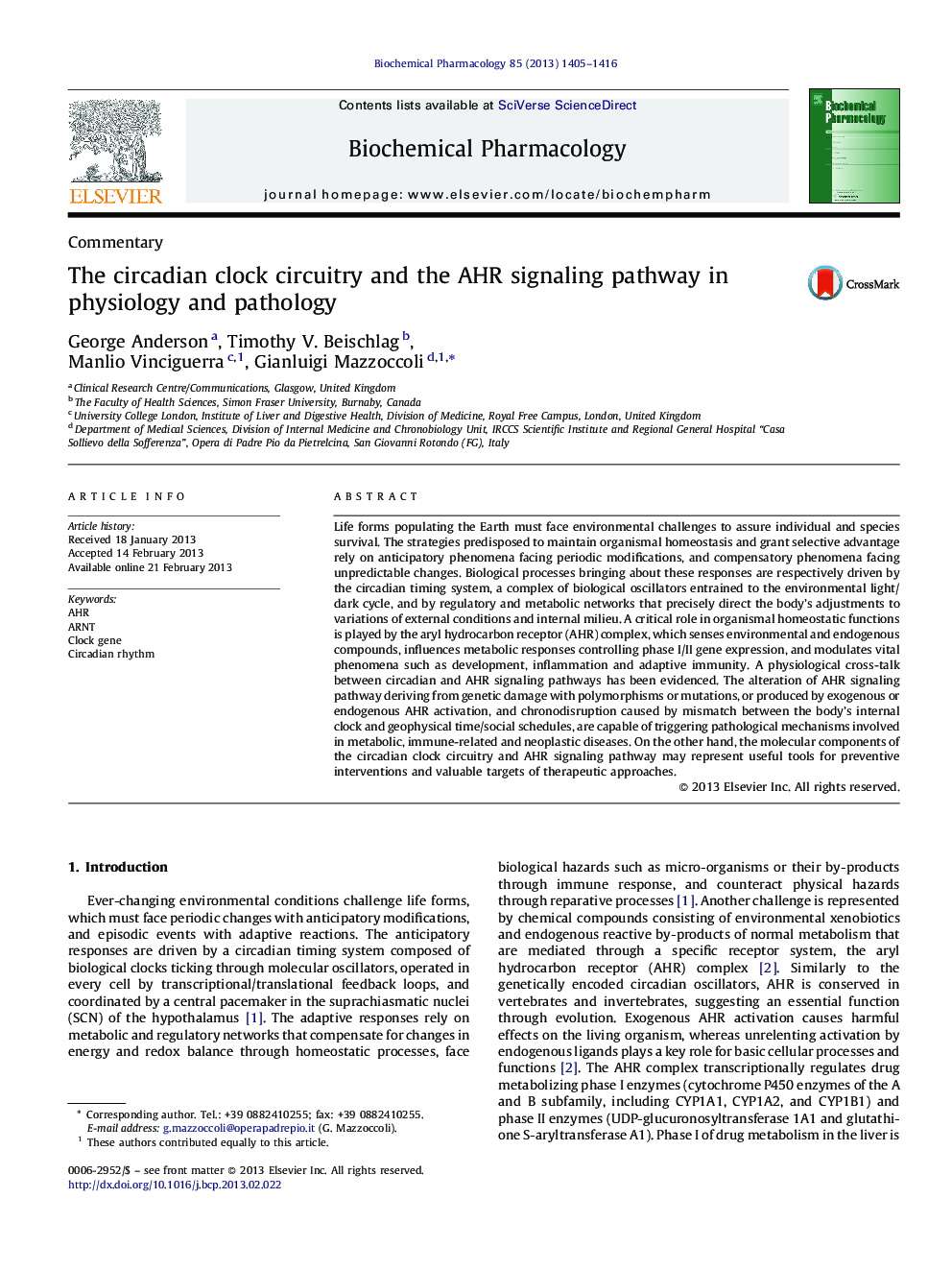 The circadian clock circuitry and the AHR signaling pathway in physiology and pathology