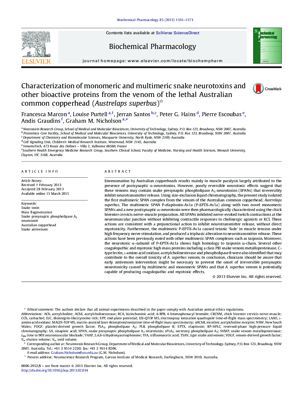 Characterization of monomeric and multimeric snake neurotoxins and other bioactive proteins from the venom of the lethal Australian common copperhead (Austrelaps superbus) 