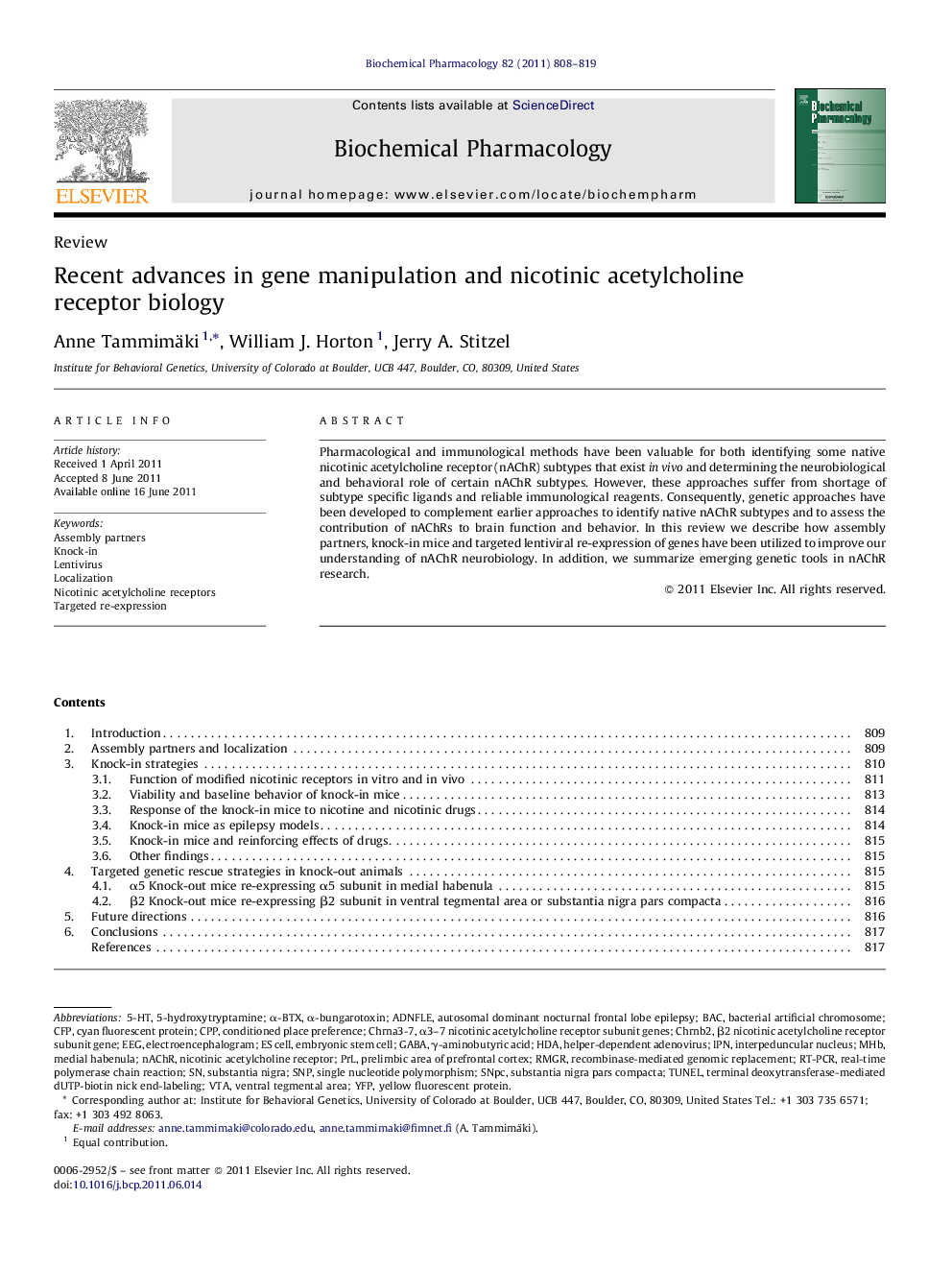 Recent advances in gene manipulation and nicotinic acetylcholine receptor biology