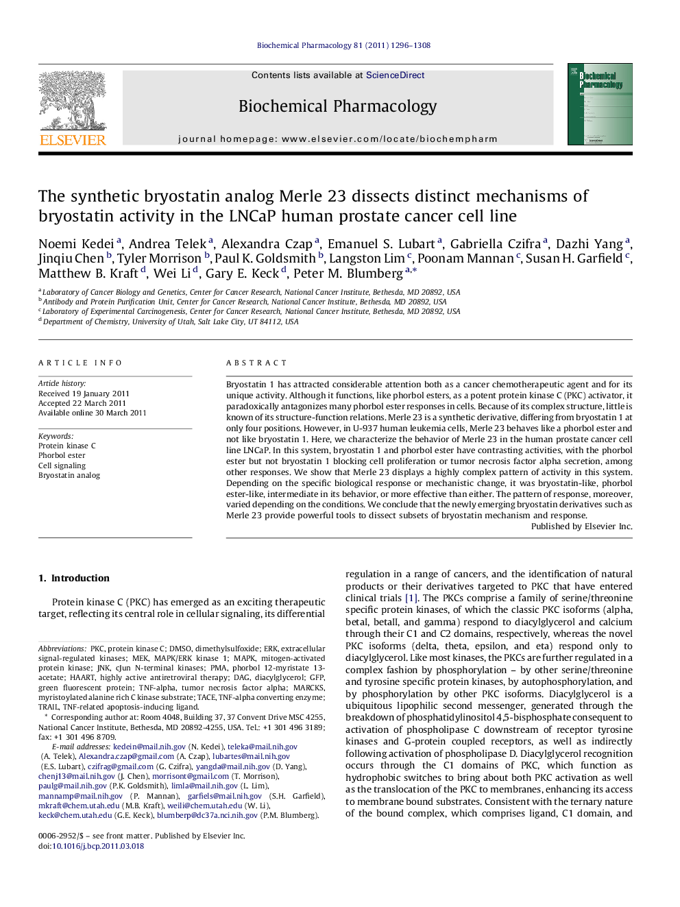 The synthetic bryostatin analog Merle 23 dissects distinct mechanisms of bryostatin activity in the LNCaP human prostate cancer cell line