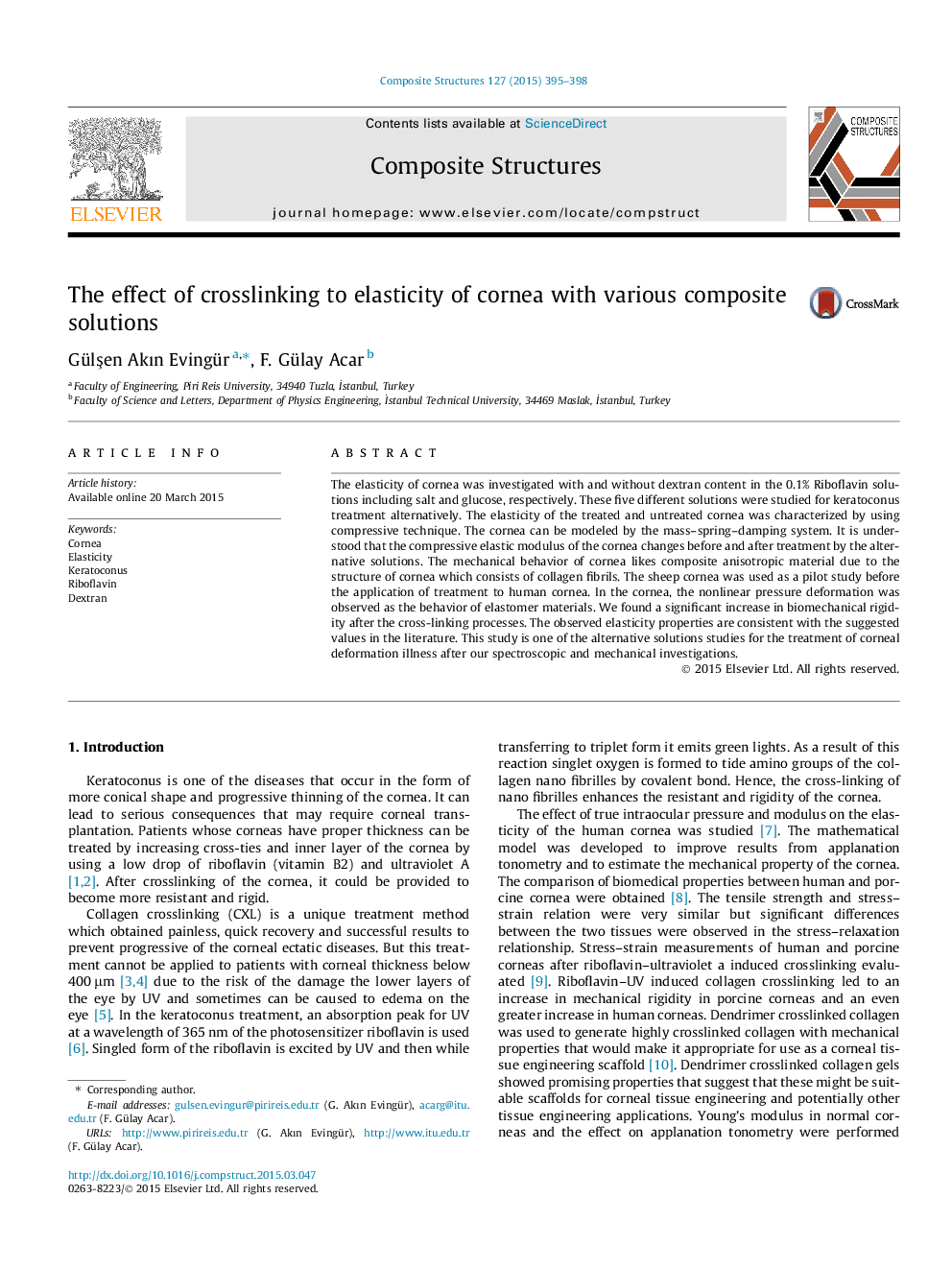 The effect of crosslinking to elasticity of cornea with various composite solutions