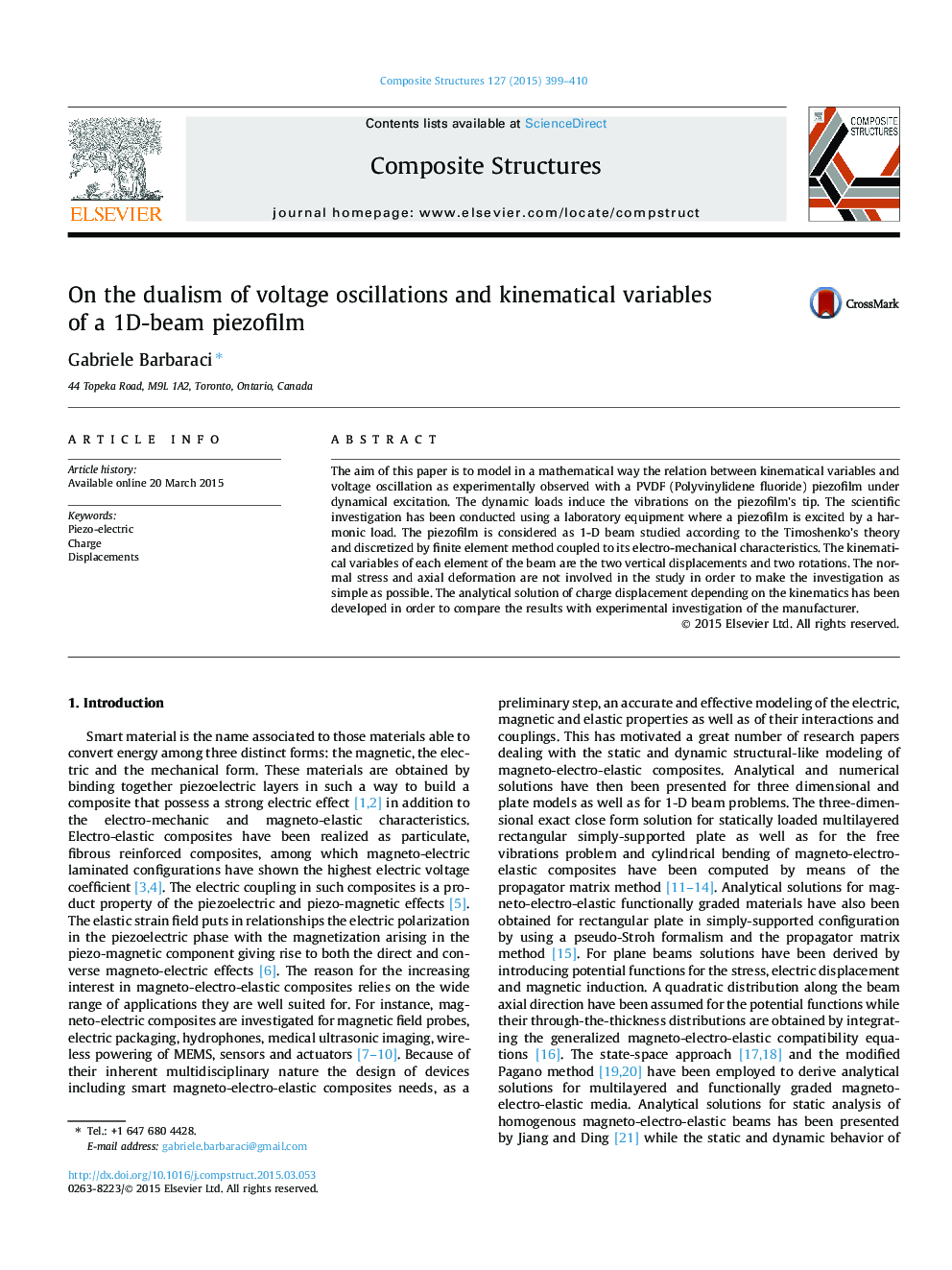 On the dualism of voltage oscillations and kinematical variables of a 1D-beam piezofilm