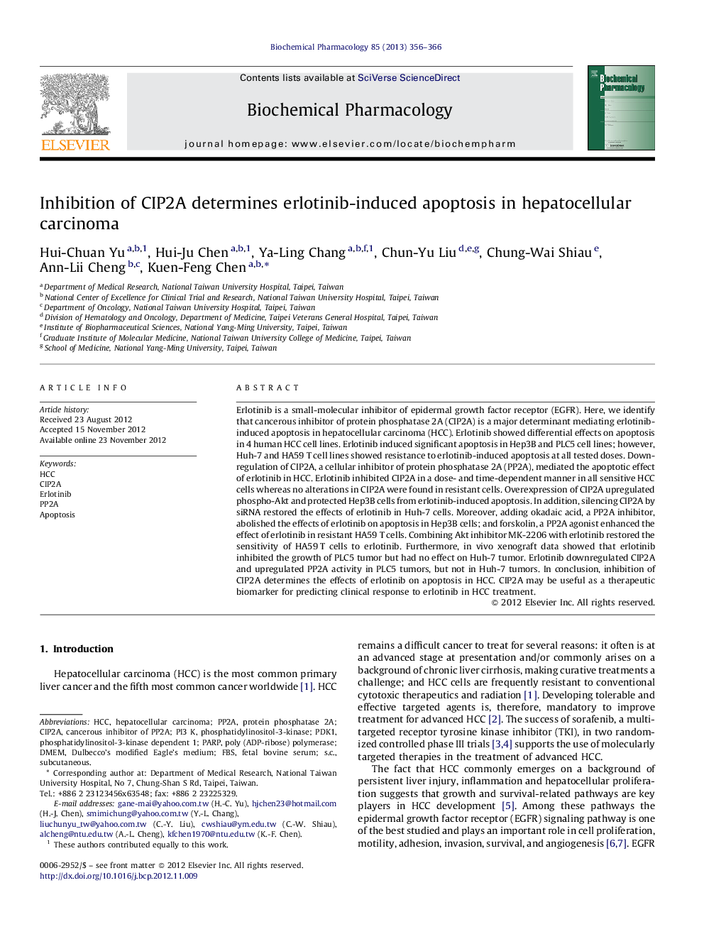 Inhibition of CIP2A determines erlotinib-induced apoptosis in hepatocellular carcinoma