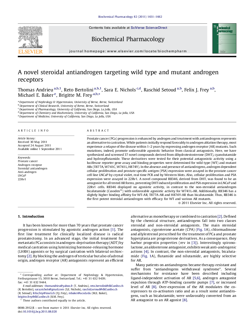 A novel steroidal antiandrogen targeting wild type and mutant androgen receptors