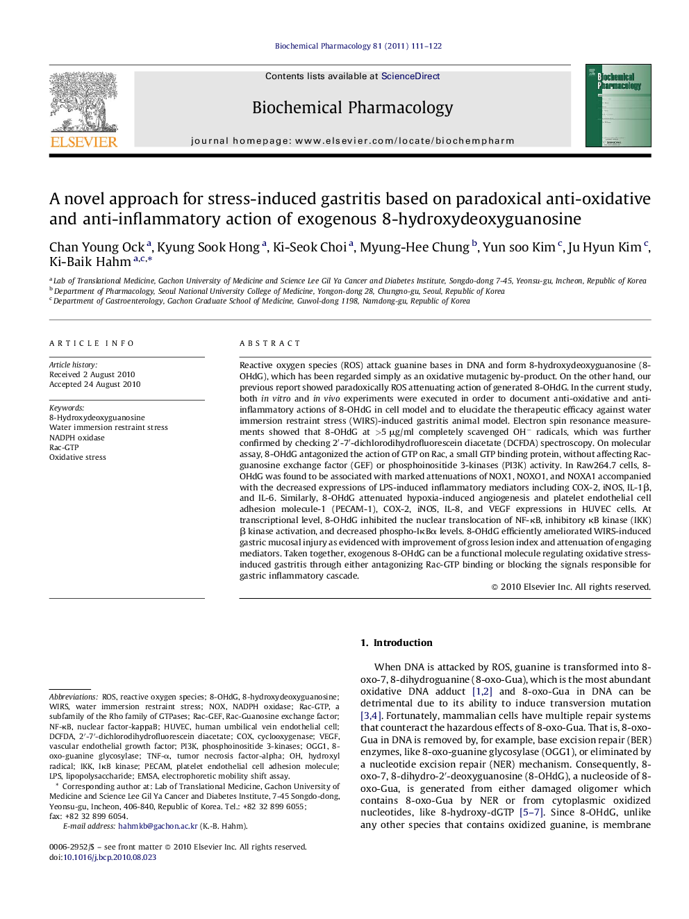 A novel approach for stress-induced gastritis based on paradoxical anti-oxidative and anti-inflammatory action of exogenous 8-hydroxydeoxyguanosine