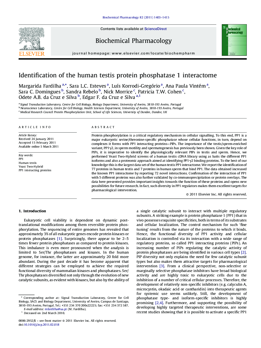 Identification of the human testis protein phosphatase 1 interactome